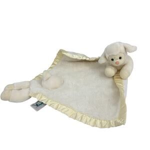 My Banky Aleigh Lamb Lovey Cream Baby Security Plush Yellow Satin Trim 14 Inch